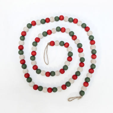 Green/red/white wood bead garland